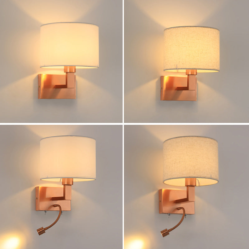 Iron and Fabric Wall Light Post Modern Wall Sconce in Rose Gold Finish