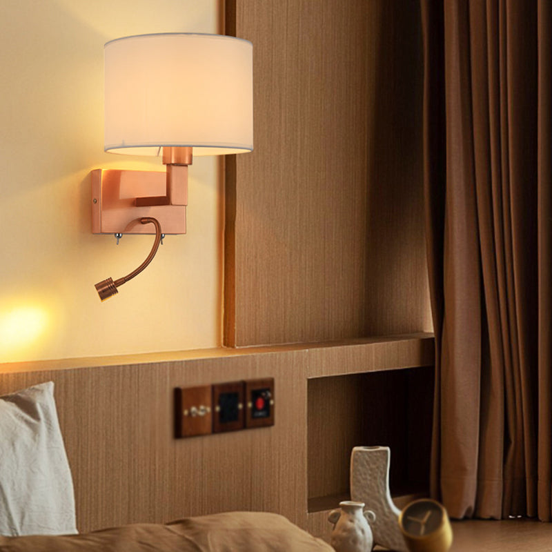 Iron and Fabric Wall Light Post Modern Wall Sconce in Rose Gold Finish