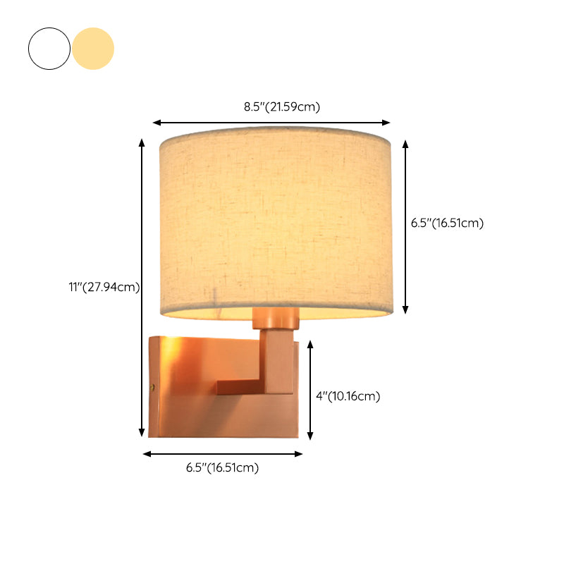 Iron and Fabric Wall Light Post Modern Wall Sconce in Rose Gold Finish