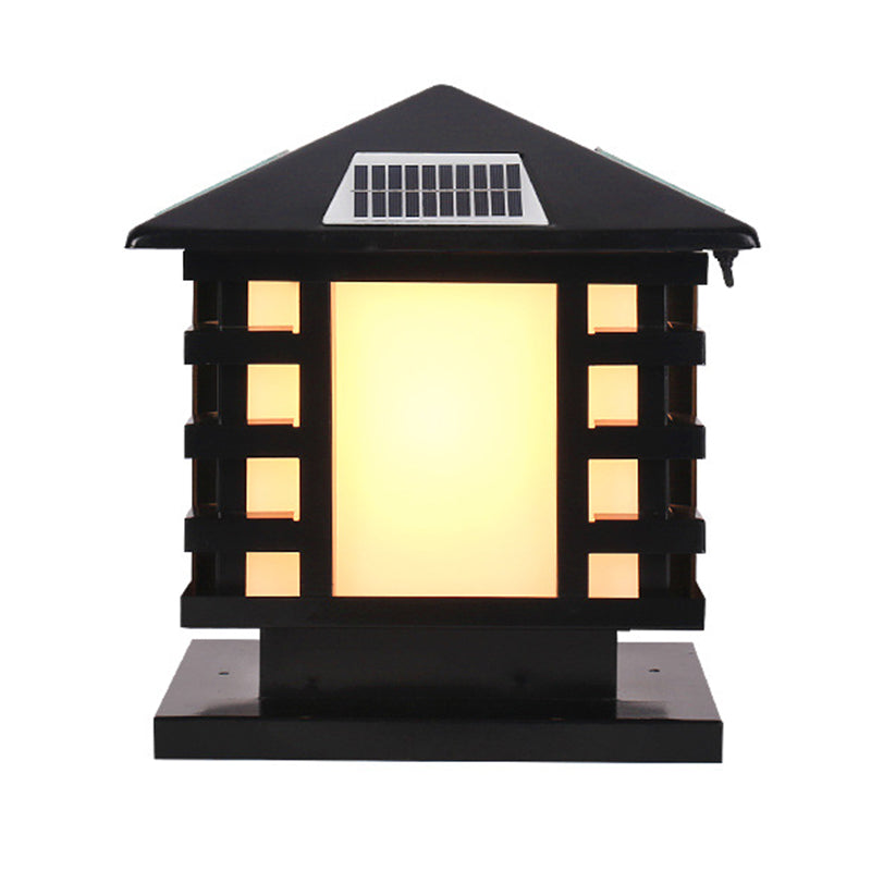 Metal Rectangle Solar Pillar Lamp Modern 1 Light Outdoor Waterproof Light in Black