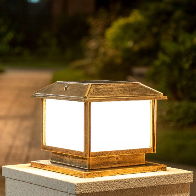 Metal Rectangle Shape Solar Pillar Lamp Modern 1-Light Outdoor Waterproof Light