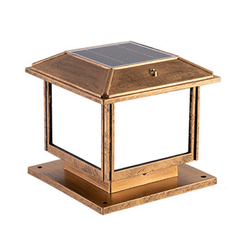 Metal Rectangle Shape Solar Pillar Lamp Modern 1-Light Outdoor Waterproof Light