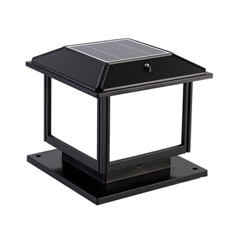 Metal Rectangle Shape Solar Pillar Lamp Modern 1-Light Outdoor Waterproof Light