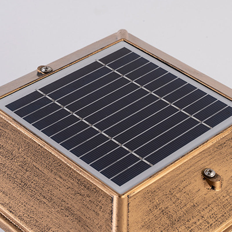 Metal Rectangle Shape Solar Pillar Lamp Modern 1-Light Outdoor Waterproof Light