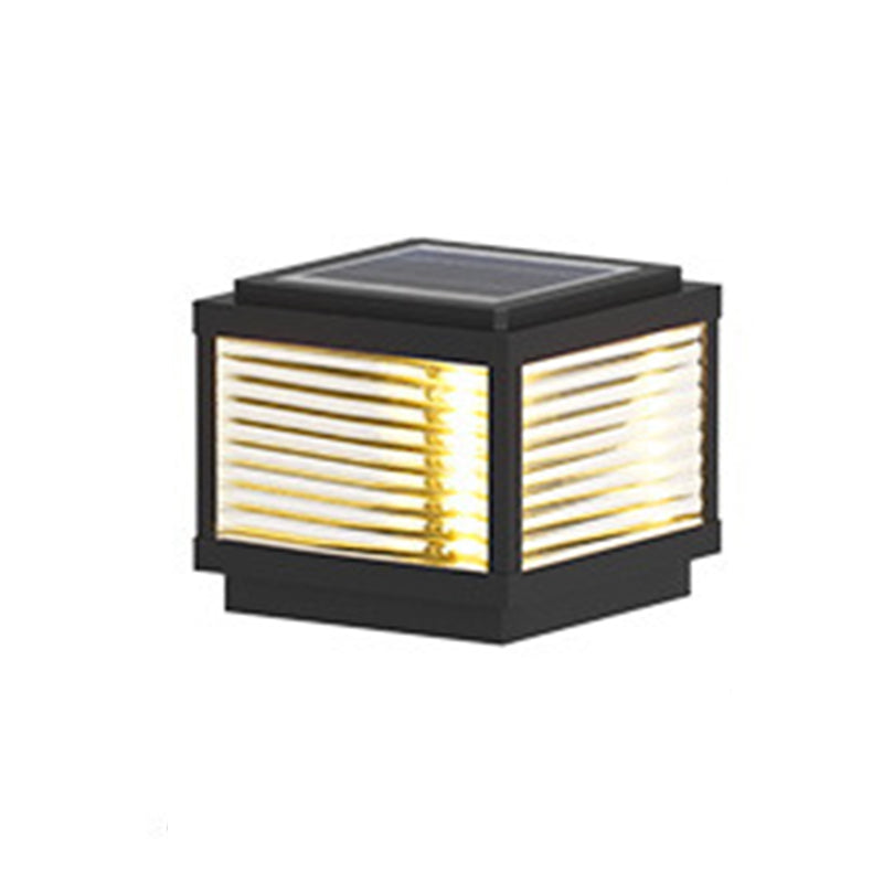 Metal Rectangle Shape Solar Pillar Lamp Modern 1 Light Outdoor Waterproof Light in Black