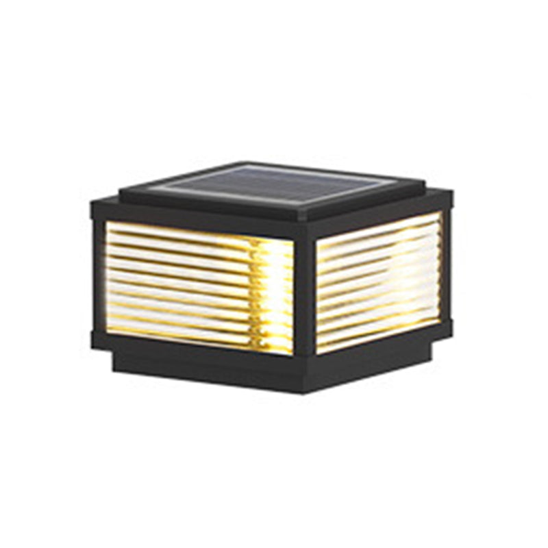 Metal Rectangle Shape Solar Pillar Lamp Modern 1 Light Outdoor Waterproof Light in Black