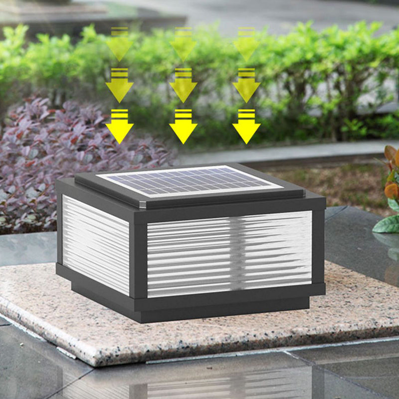 Metal Rectangle Shape Solar Pillar Lamp Modern 1 Light Outdoor Waterproof Light in Black