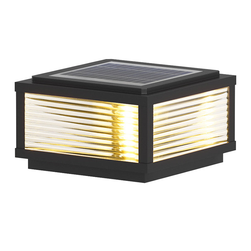 Metal Rectangle Shape Solar Pillar Lamp Modern 1 Light Outdoor Waterproof Light in Black