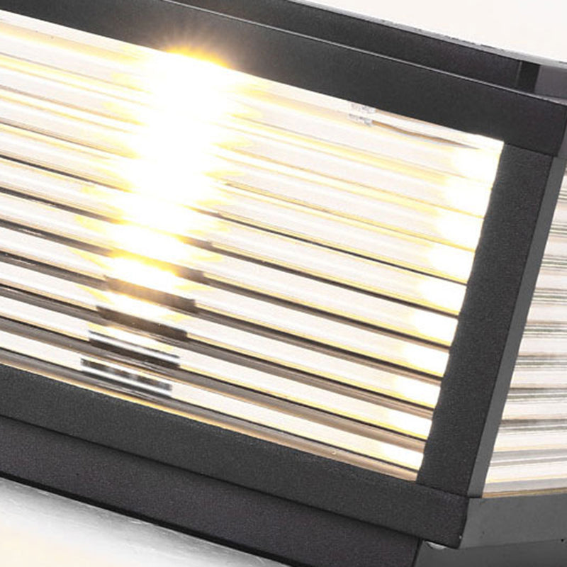 Metal Rectangle Shape Solar Pillar Lamp Modern 1 Light Outdoor Waterproof Light in Black