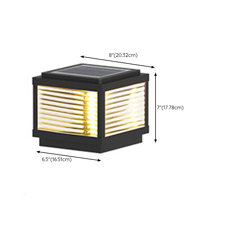 Metal Rectangle Shape Solar Pillar Lamp Modern 1 Light Outdoor Waterproof Light in Black