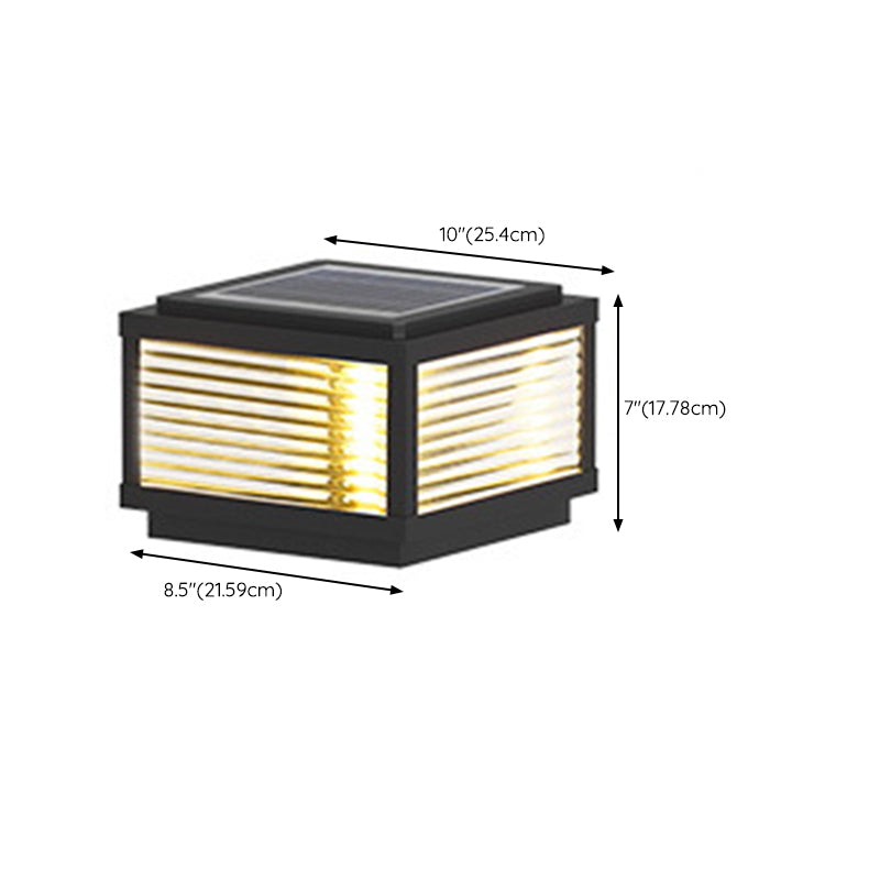 Metal Rectangle Shape Solar Pillar Lamp Modern 1 Light Outdoor Waterproof Light in Black
