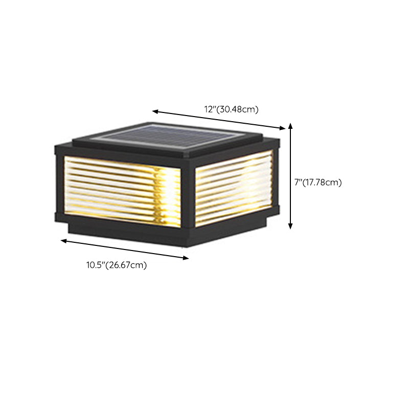 Metal Rectangle Shape Solar Pillar Lamp Modern 1 Light Outdoor Waterproof Light in Black
