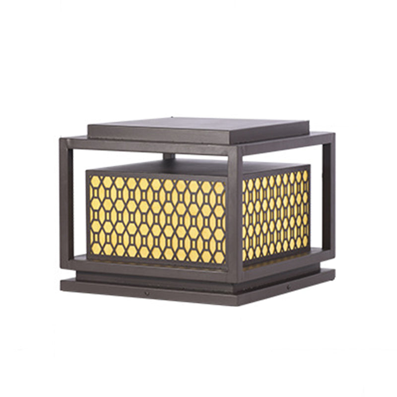Metal Rectangle Shape Solar Pillar Lamp Modern 1 Light Outdoor Waterproof Light in Brown