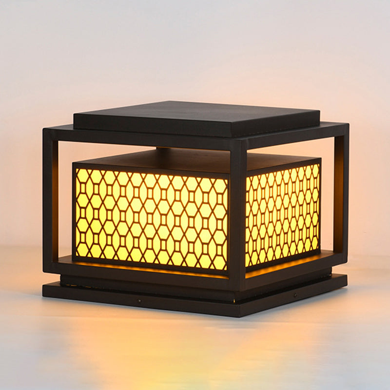 Metal Rectangle Shape Solar Pillar Lamp Modern 1 Light Outdoor Waterproof Light in Brown