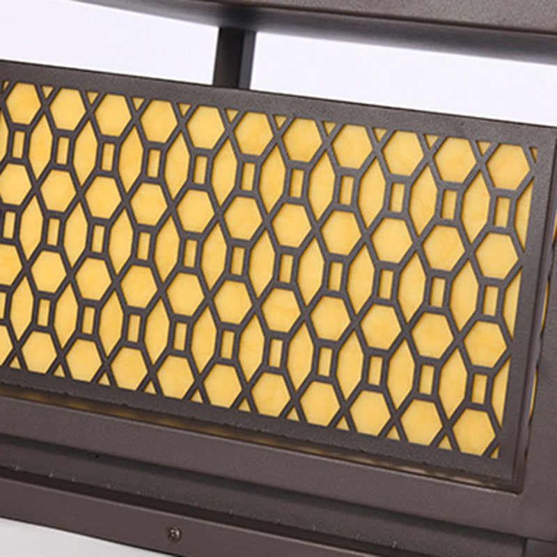 Metal Rectangle Shape Solar Pillar Lamp Modern 1 Light Outdoor Waterproof Light in Brown