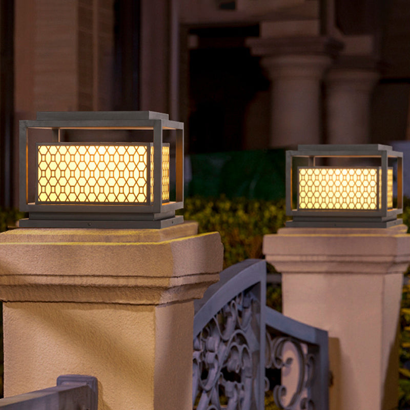 Metal Rectangle Shape Solar Pillar Lamp Modern 1 Light Outdoor Waterproof Light in Brown