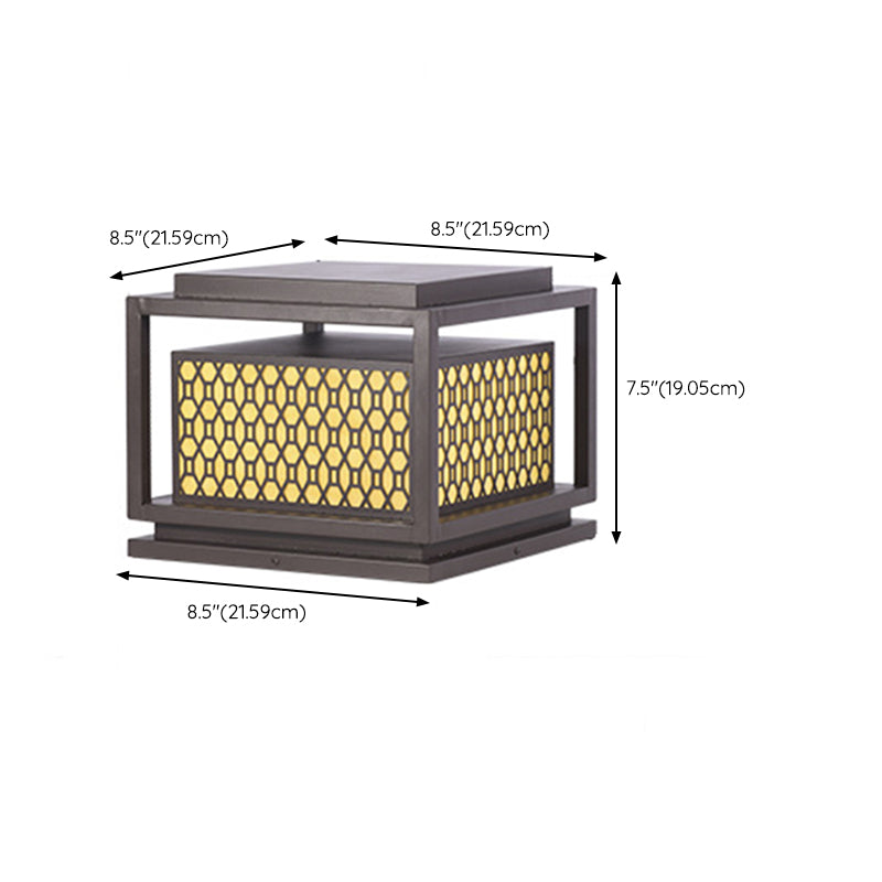 Metal Rectangle Shape Solar Pillar Lamp Modern 1 Light Outdoor Waterproof Light in Brown