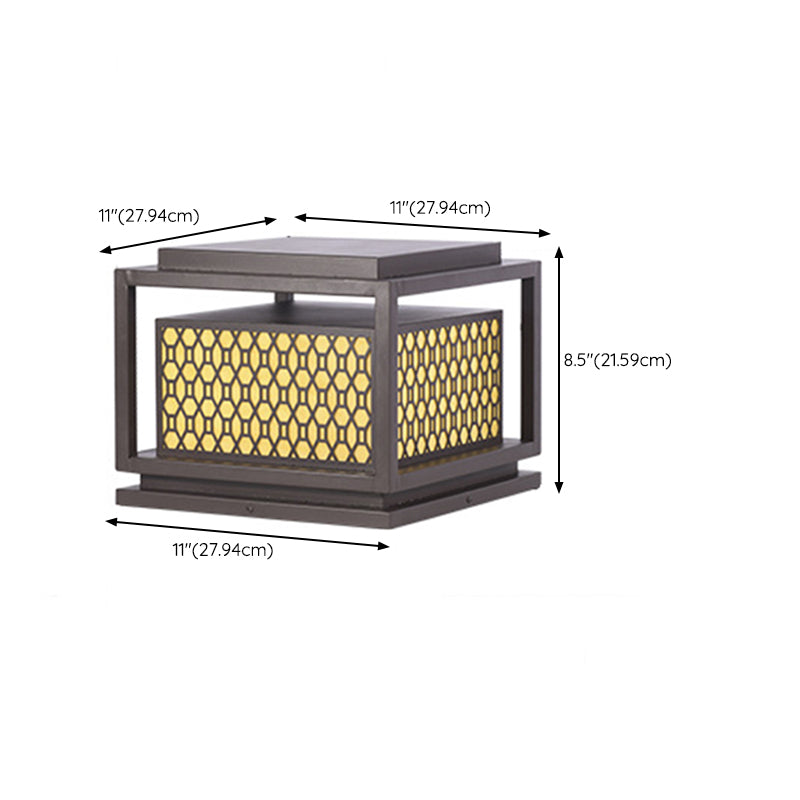 Metal Rectangle Shape Solar Pillar Lamp Modern 1 Light Outdoor Waterproof Light in Brown