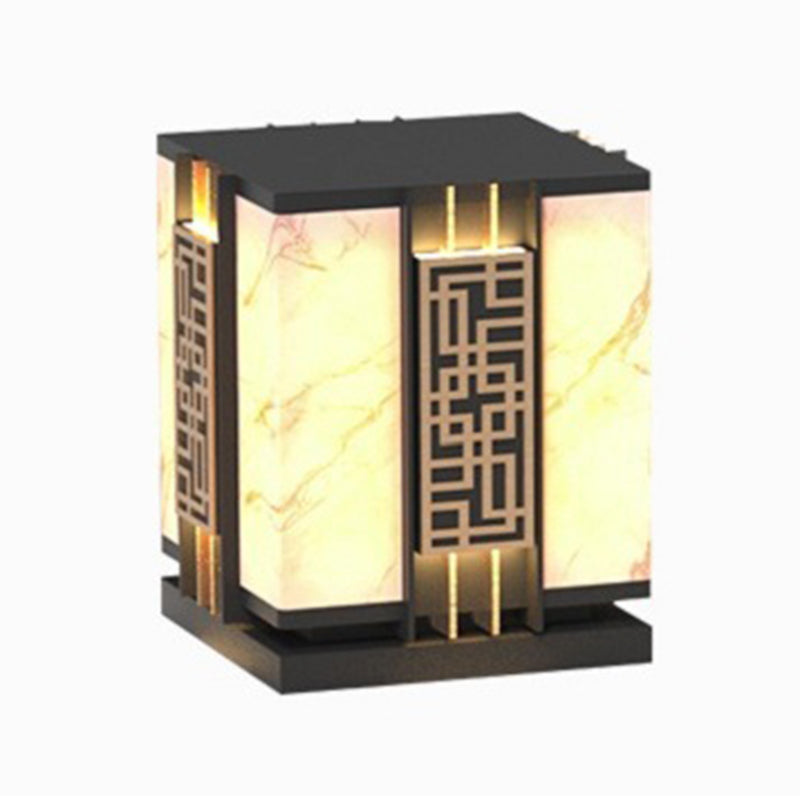 Rectangle Shape Metal Waterproof Pillar Lamp Modern 1 Light Outdoor Light in Black