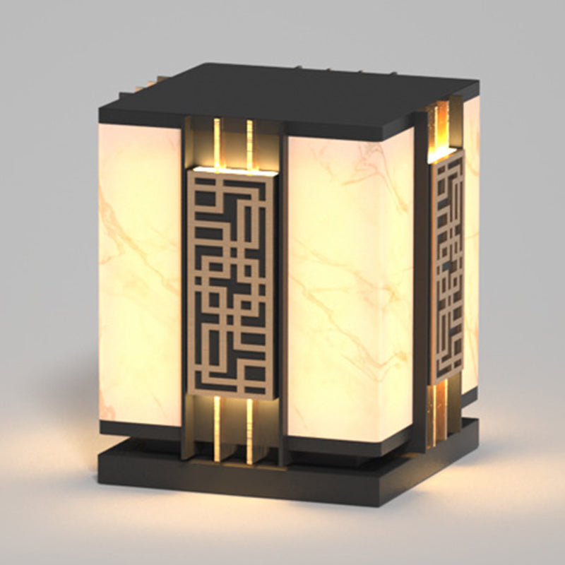 Rectangle Shape Metal Waterproof Pillar Lamp Modern 1 Light Outdoor Light in Black