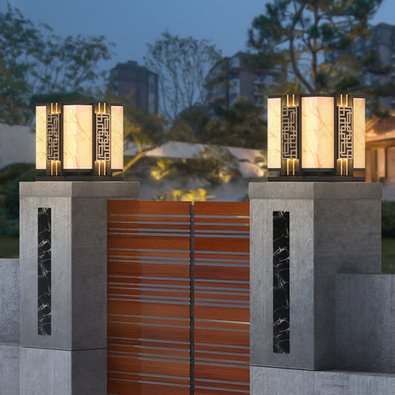 Rectangle Shape Metal Waterproof Pillar Lamp Modern 1 Light Outdoor Light in Black