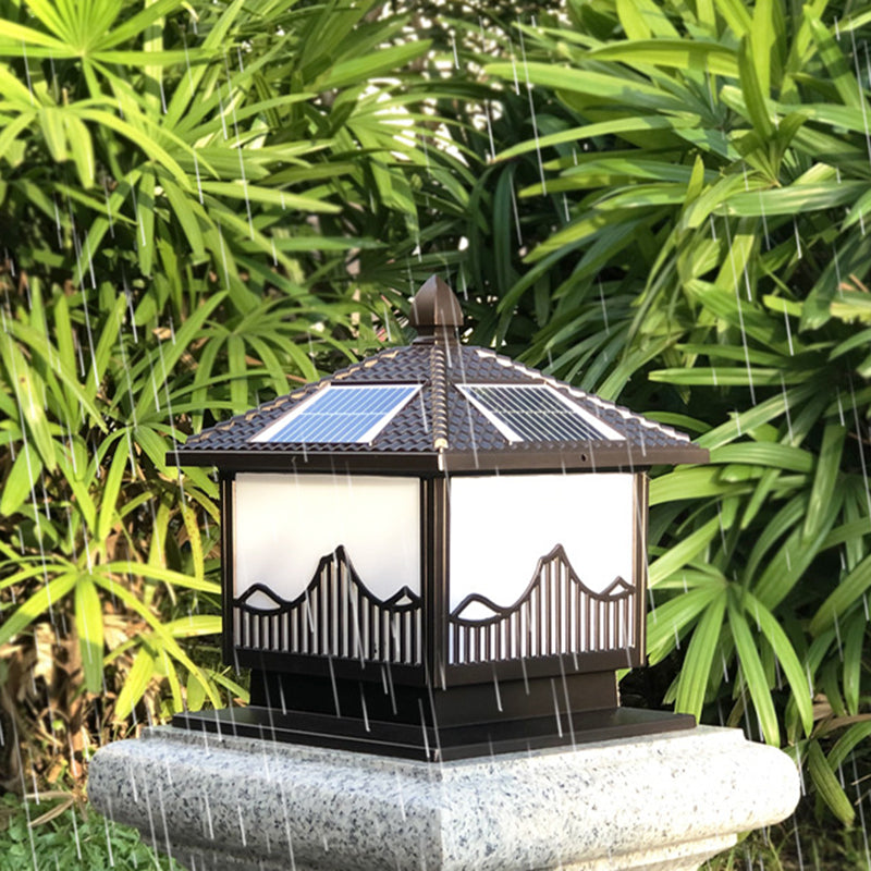Rectangle Shape Metal Solar Pillar Lamp Modern 1-Light Outdoor Waterproof Light