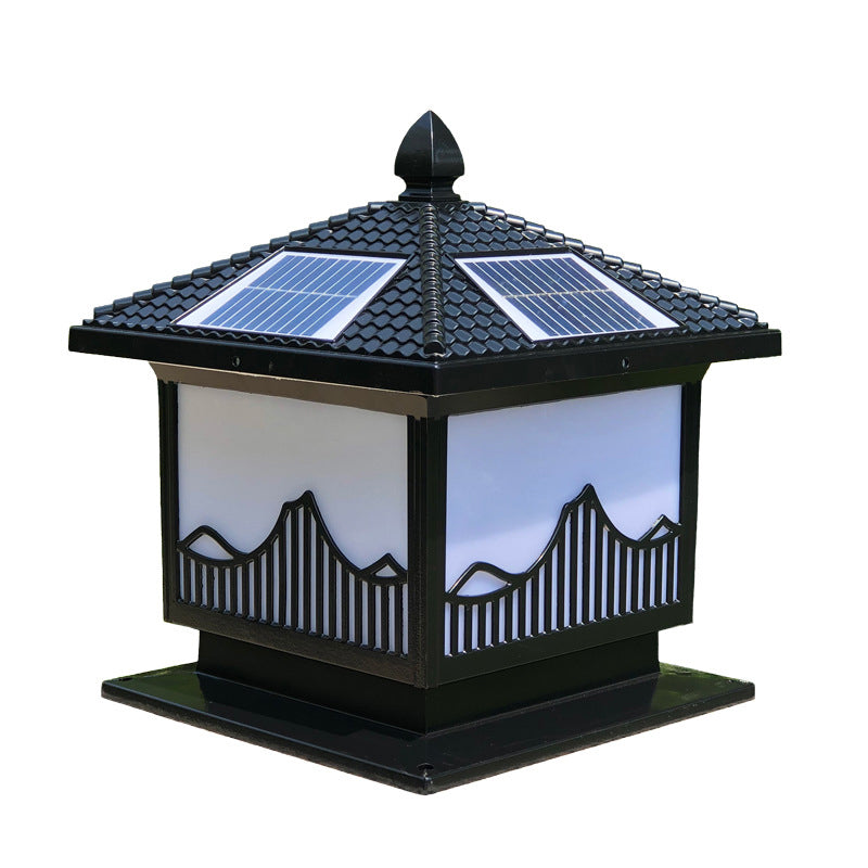 Rectangle Shape Metal Solar Pillar Lamp Modern 1-Light Outdoor Waterproof Light