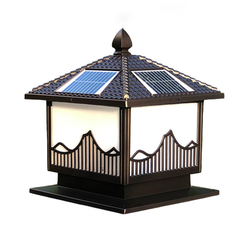 Rectangle Shape Metal Solar Pillar Lamp Modern 1-Light Outdoor Waterproof Light