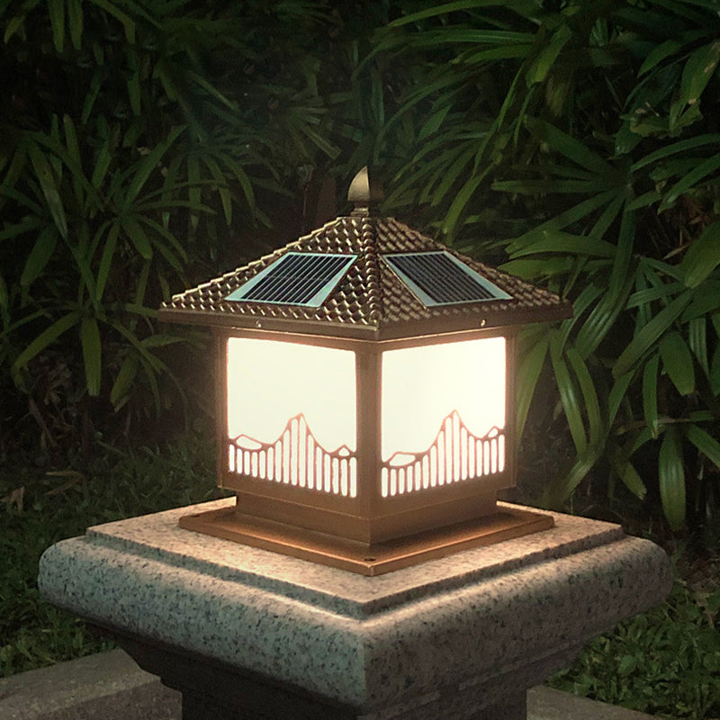 Rectangle Shape Metal Solar Pillar Lamp Modern 1-Light Outdoor Waterproof Light