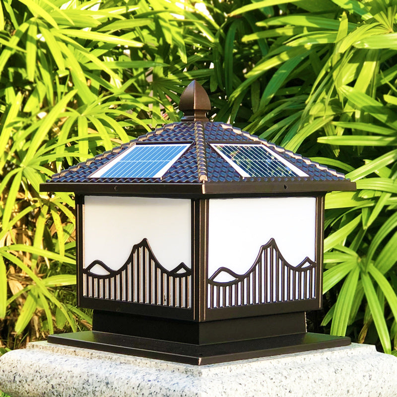 Rectangle Shape Metal Solar Pillar Lamp Modern 1-Light Outdoor Waterproof Light