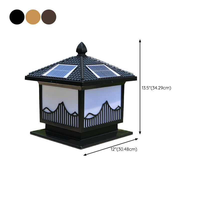 Rectangle Shape Metal Solar Pillar Lamp Modern 1-Light Outdoor Waterproof Light