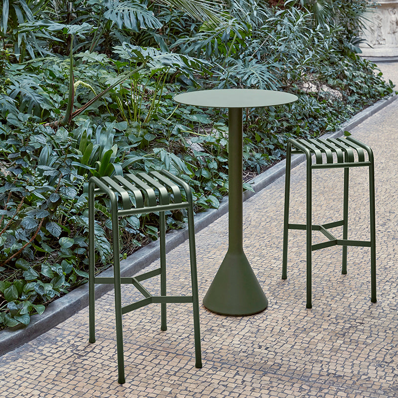 Industrial Green Dining Table Metal Outdoor Table with Pedestal Base