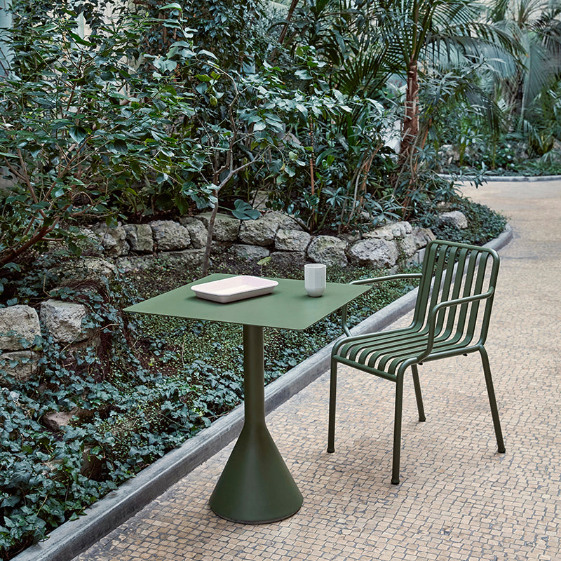 Industrial Green Dining Table Metal Outdoor Table with Pedestal Base