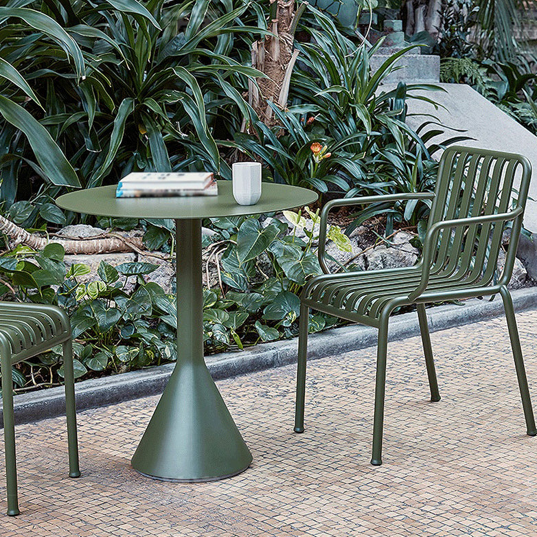 Industrial Green Dining Table Metal Outdoor Table with Pedestal Base