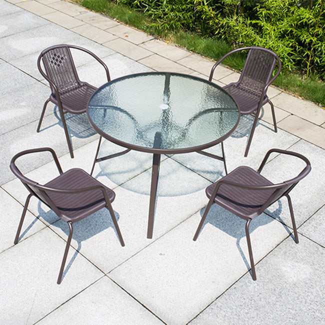 Industrial Style Metal Outdoor Table Glass-top Table with 4 Legs