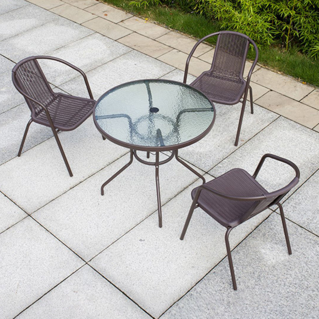 Industrial Style Metal Outdoor Table Glass-top Table with 4 Legs