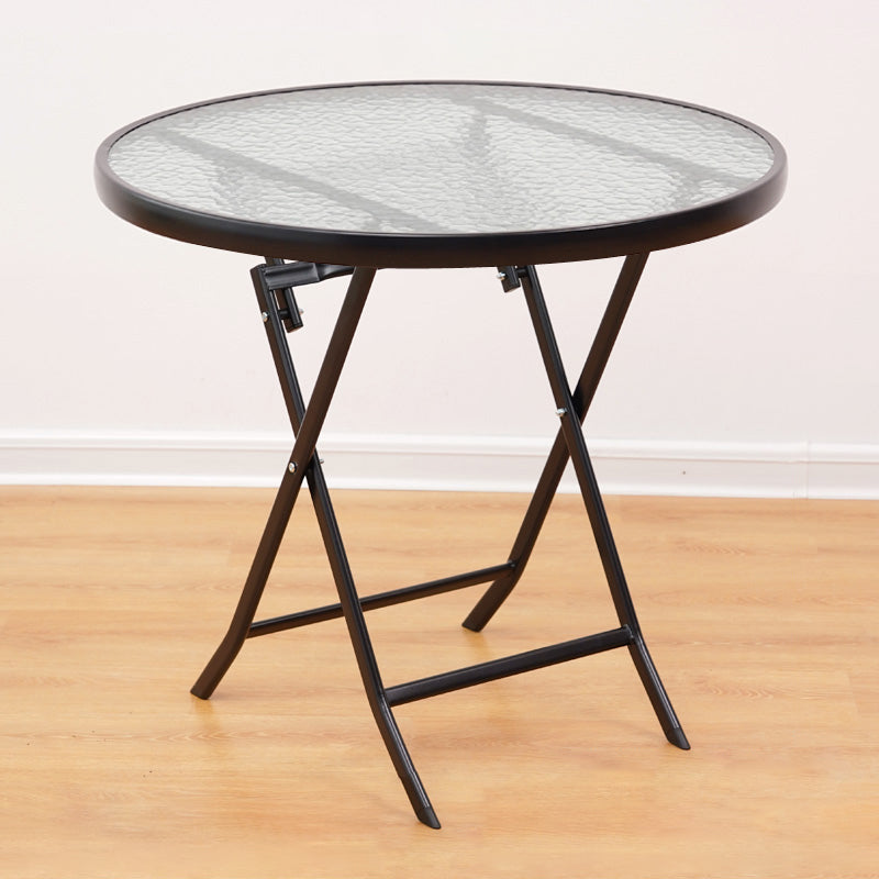 Industrial Style Metal Outdoor Table Glass-top Table with 4 Legs