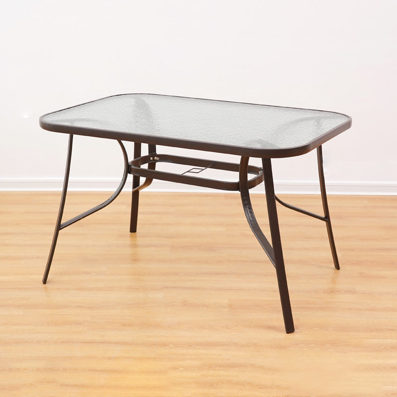 Industrial Style Metal Outdoor Table Glass-top Table with 4 Legs