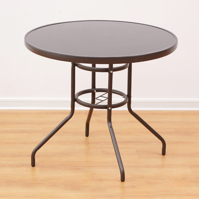 Industrial Style Metal Outdoor Table Glass-top Table with 4 Legs