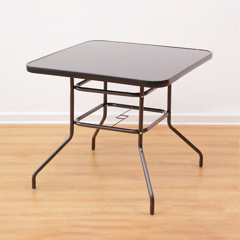 Industrial Style Metal Outdoor Table Glass-top Table with 4 Legs