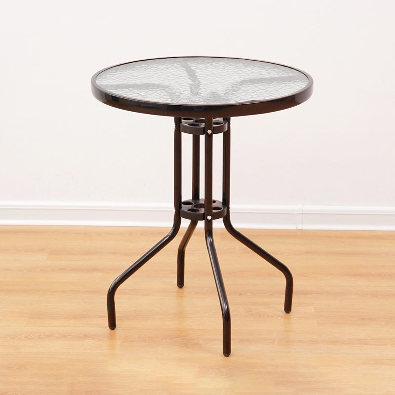 Industrial Style Metal Outdoor Table Glass-top Table with 4 Legs