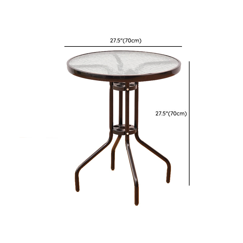 Industrial Style Metal Outdoor Table Glass-top Table with 4 Legs