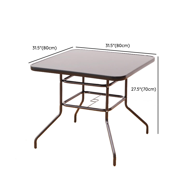 Industrial Style Metal Outdoor Table Glass-top Table with 4 Legs