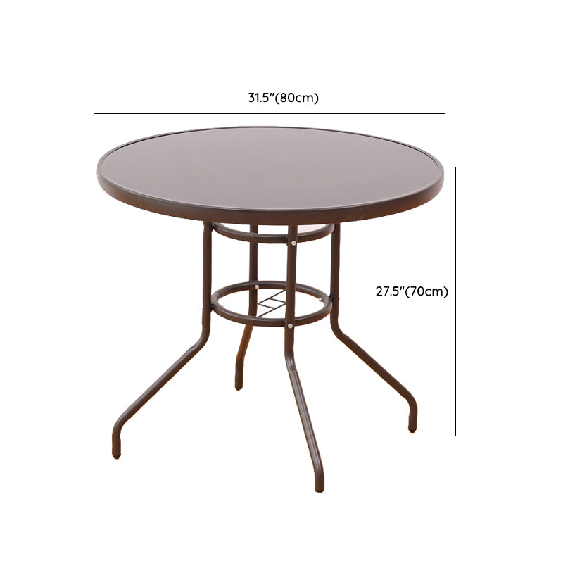 Industrial Style Metal Outdoor Table Glass-top Table with 4 Legs