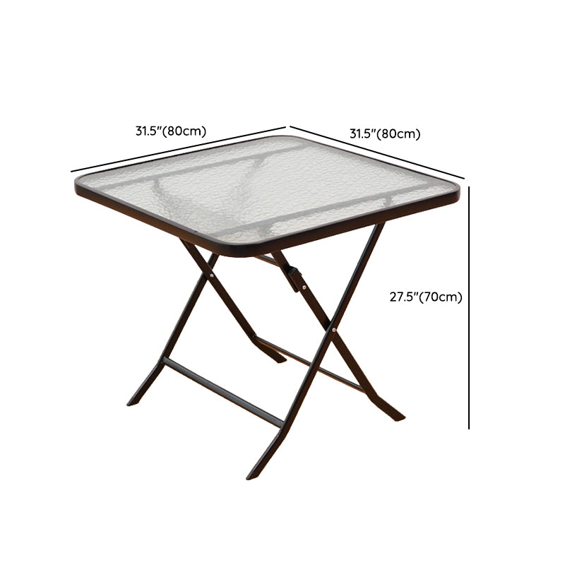 Industrial Style Metal Outdoor Table Glass-top Table with 4 Legs