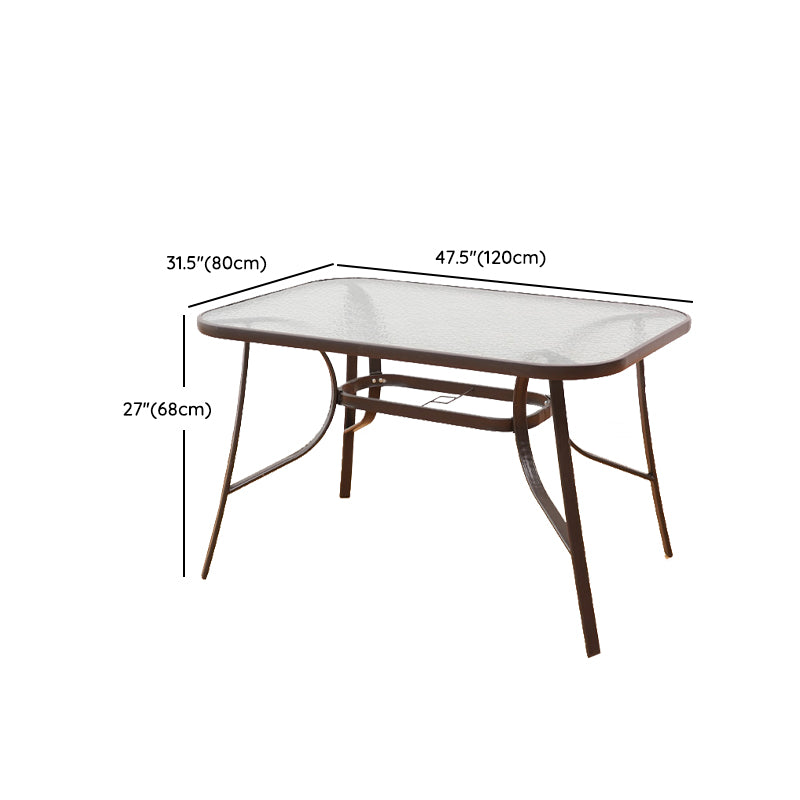 Industrial Style Metal Outdoor Table Glass-top Table with 4 Legs