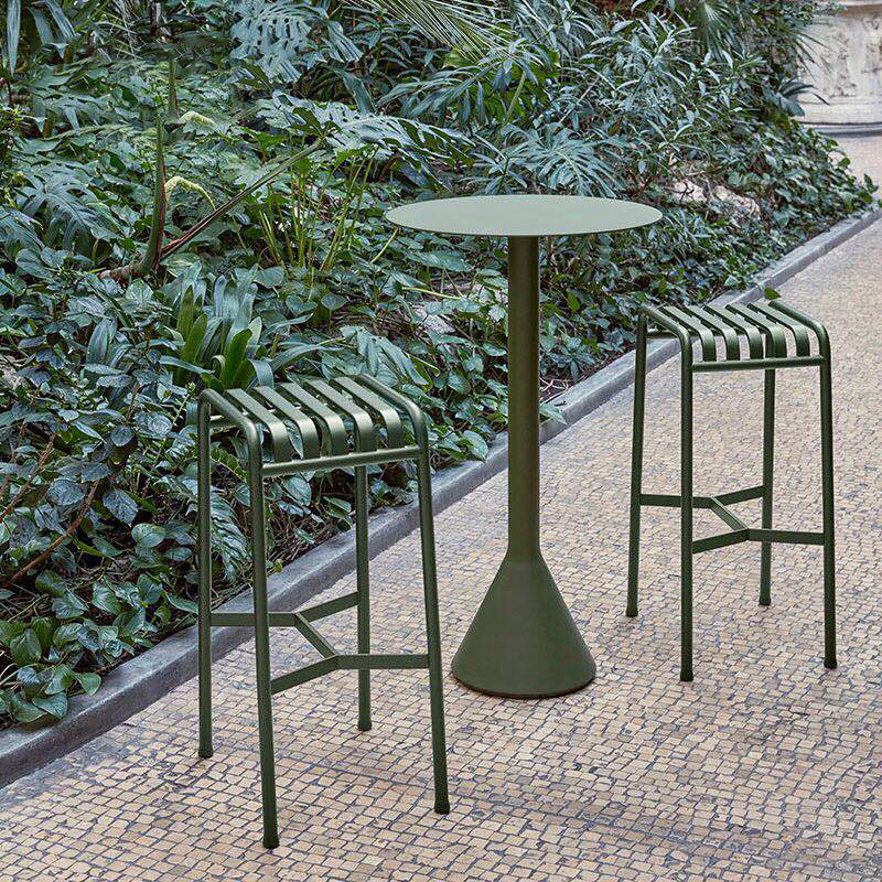 Metal Green Dining Table Industrial Outdoor Table with Pedestal Base