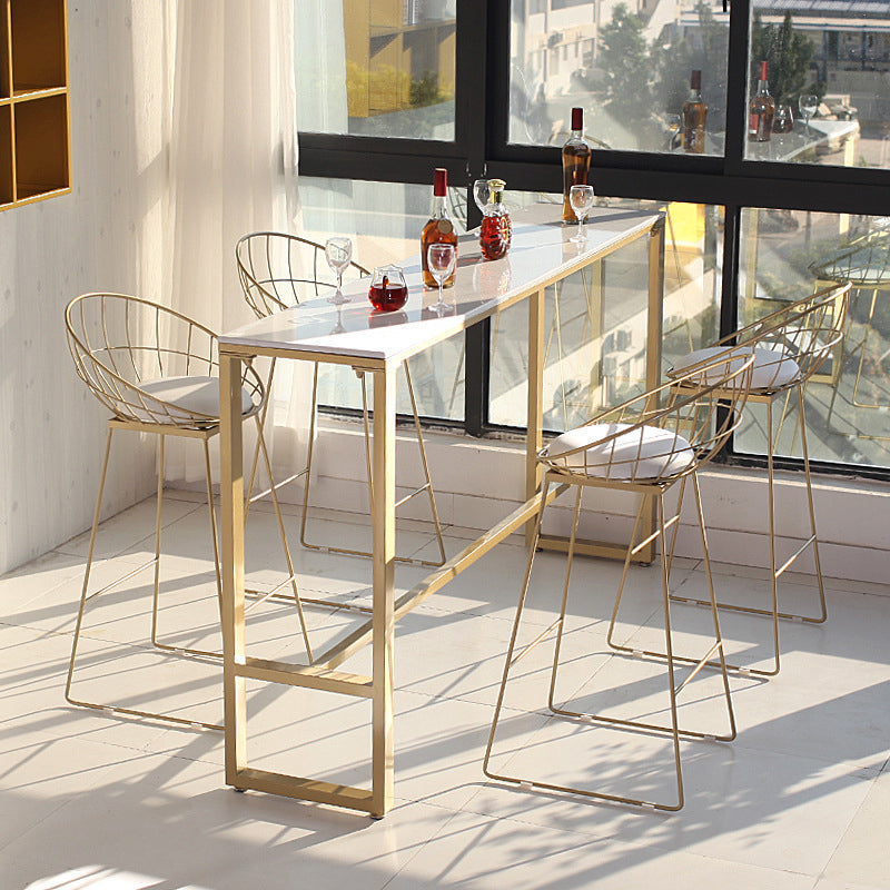 Glam Rectangle Bar Table Set 1/5 Pcs Iron Frame Bar Table and Upholstered Stools