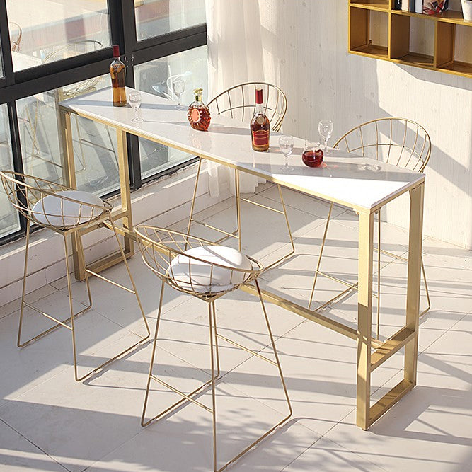 Glam Rectangle Bar Table Set 1/5 Pcs Iron Frame Bar Table and Upholstered Stools