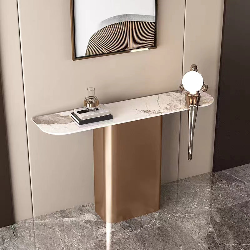 Modern Accent Table Half Moon Shape Metal Console Table for Hall , 14 inch Wide